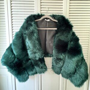 Luxurious Green Faux Fur Cape Shaw Sweater Jacket Christmas Party New Years